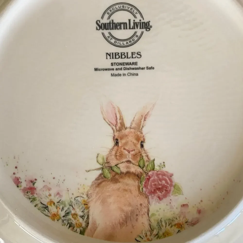 Southern Living Bunny 8.5” Salad Plate 4Pc Glazed Ceramic Bunnies Flowers Easter - Picture 5 of 10